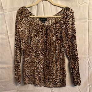 Karen Kane Brown and Tan Pleated Long Sleeve Blouse